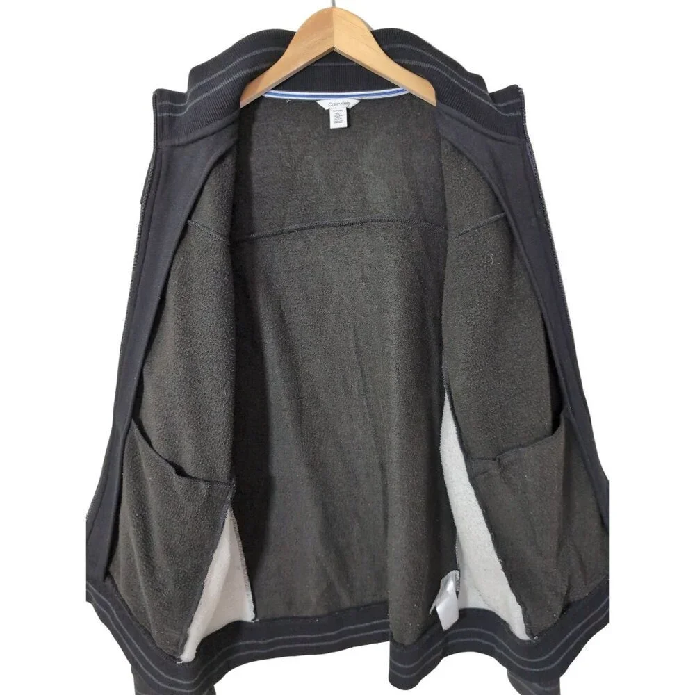 Calvin Klein Full Zip Jacket Mens XL Black Gray Fleece Lined Casual Everyday‎